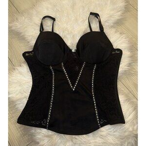 Jolie Intimates Bustier Corset Lingerie Top Lace Underwire Womens L Large Black